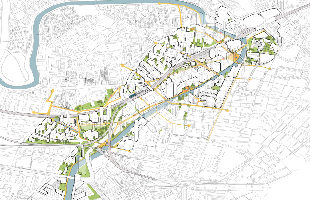 Conceptual rendering of the Irwell River Park riverside path